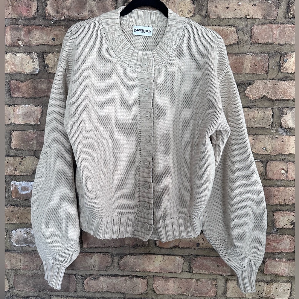 Princess Polly Edern balloon sleeve button through cardigan in cream